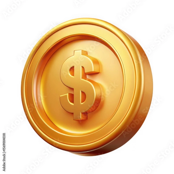 Fototapeta Photo of golden dollar coin isolated on transparent background