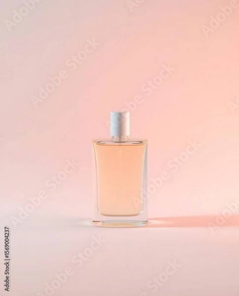 Fototapeta Elegant glass perfume bottle against a soft pink gradient backdrop
