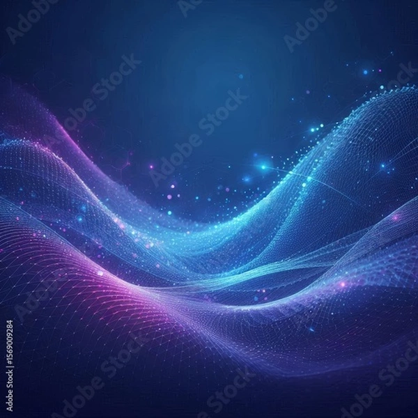 Fototapeta Captivating abstract blue digital artwork featuring interconnected nodes, vibrant colors, and dynamic waves, symbolizing data networks and futuristic technology concepts. AI generated.
