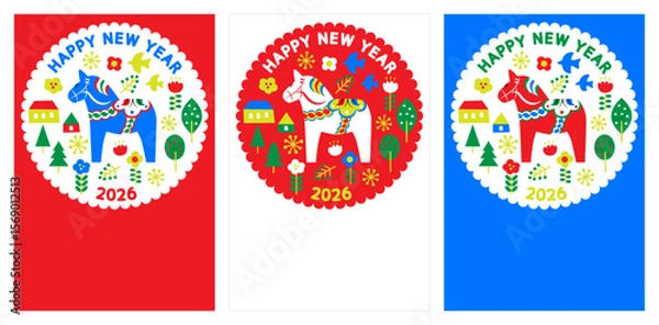 Fototapeta 午年のダーナラホースの年賀状2026　セット