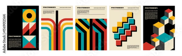 Obraz Artworks, posters inspired postmodern of vector abstract dynamic symbols with bold geometric shapes, useful for web background, poster art design, magazine front page, hi-tech print, cover artwork
