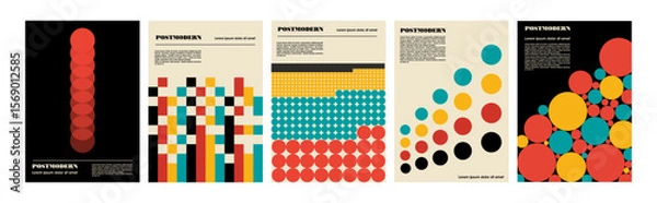 Obraz Artworks, posters inspired postmodern of vector abstract dynamic symbols with bold geometric shapes, useful for web background, poster art design, magazine front page, hi-tech print, cover artwork