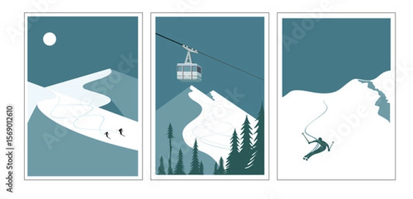 Obraz Modern retro ski posters, snowboard art prints