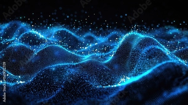 Fototapeta Abstract digital wave pattern of luminous points.