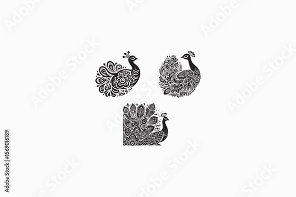 Fototapeta Indian Peafowl bird vector silhouettes image made by adobe illustrator. eps