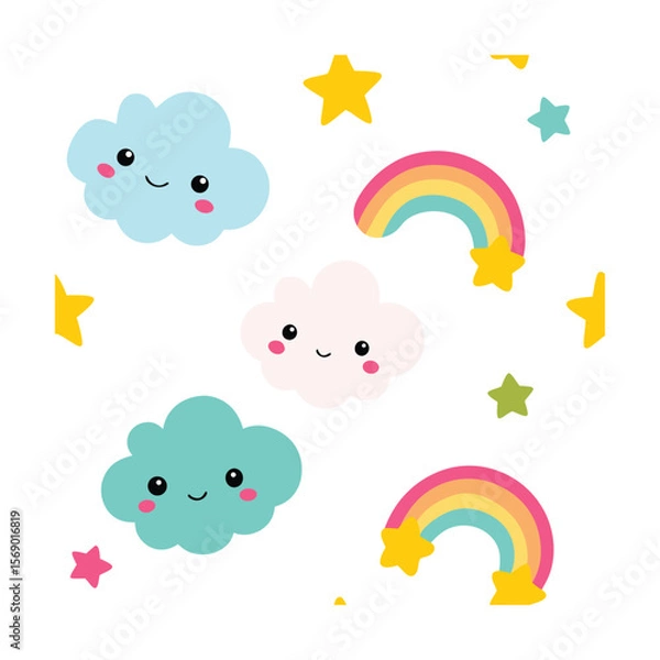 Fototapeta Kawaii Cloud and Rainbow Seamless Pattern Design
