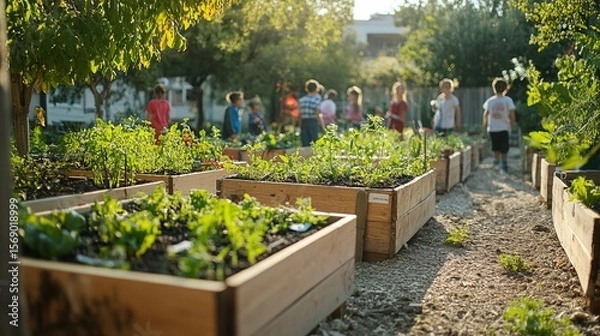 Fototapeta A community garden project where children learn to grow their own food 