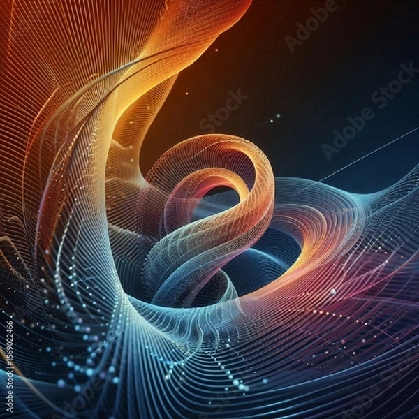 Fototapeta Abstract digital artwork featuring intricate, colorful wireframe structures with spheres, symbolizing complex data networks and futuristic technology concepts. AI generated.
