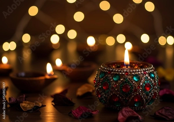 Obraz An exquisite cultural lamp with intricate details, creating a warm and inviting festive atmosphere.

