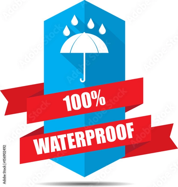 Fototapeta Waterproof Blue Shield With Colorful Ribbon Label, Sticker, Tag, Sign And Icon Banner Business Concept, Design Modern With Umbrella.