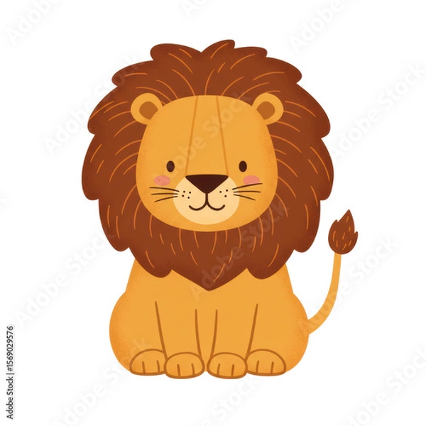 Fototapeta Adorable cartoon lion sitting,  brown mane,  cheerful expression,  simple style illustration.  isolated on a transparent background, png, cutout	
