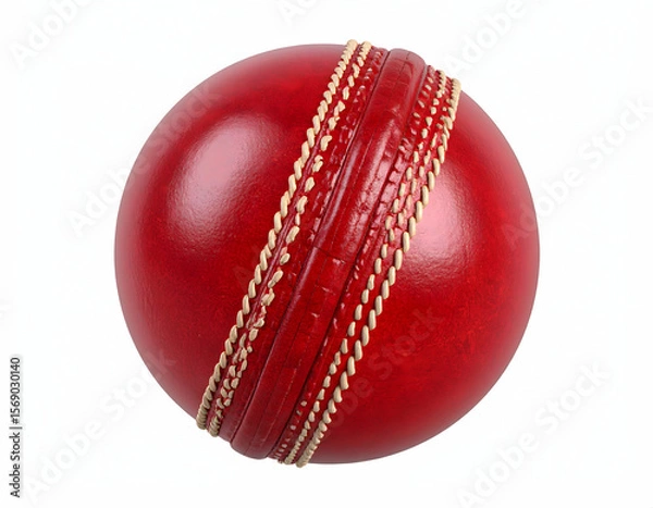 Fototapeta Red Cricket Ball Isolated on White Background Sport Game Leather Ball Stitching Close up Equipment