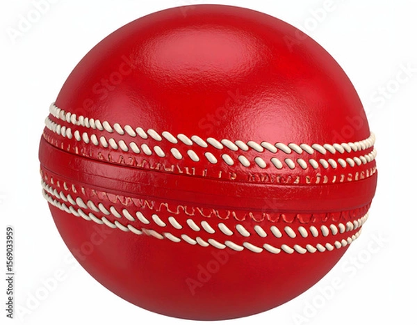 Fototapeta A vibrant red cricket ball stitched with precision for the intense match ready for action and