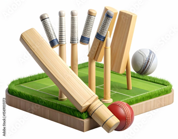 Fototapeta The Thrill of Cricket A Wooden World of Wickets Bats and Balls captures the essence of the game with