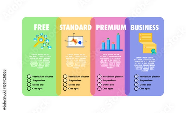 Obraz Colorful Pricing Table Infographic – Free, Standard, Premium, Business