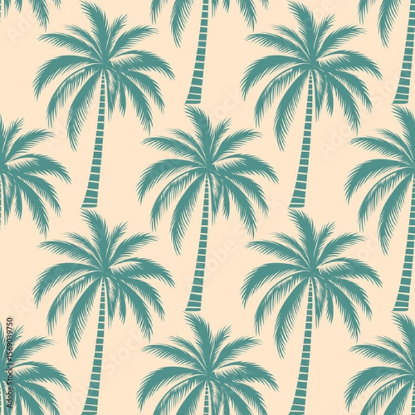 Obraz Seamless palm tree pattern featuring tropical botanical elements. This design is perfect for summer.	