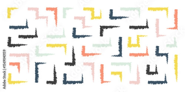 Obraz Chalk hand drawn corner elements, rectangular frames, text corners, quote frame, geometric pattern. Crayon marker lines, underlines, frames, grunge texture, doodle vector sketch illustration.