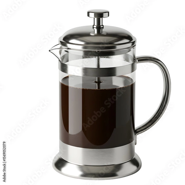 Obraz Shiny Stainless Steel French Press Coffee Maker with Dark Brew.