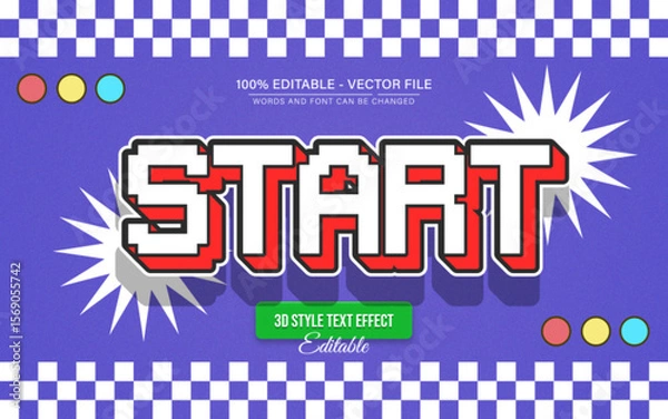 Fototapeta Start 3D Pixel Text Effect for Poster, Logo and T-Shirt Template
