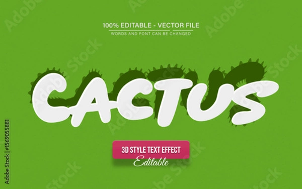 Fototapeta White Cactus 3D Text Effect Editable