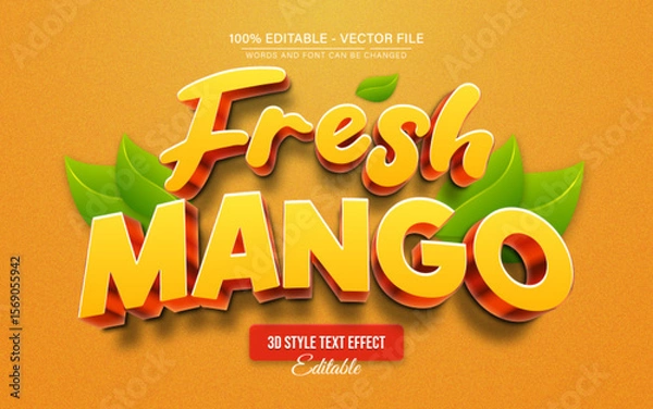 Fototapeta Yellow Fresh Mango 3D Text Effect Editable