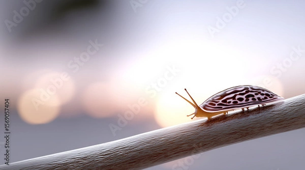 Fototapeta Striking Patterned Slug on a Branch at Sunset