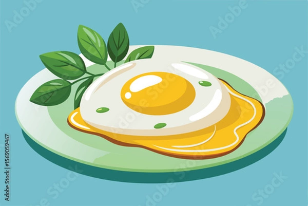 Fototapeta Delicious Fried Egg with Basil A Perfect Start to Your Day