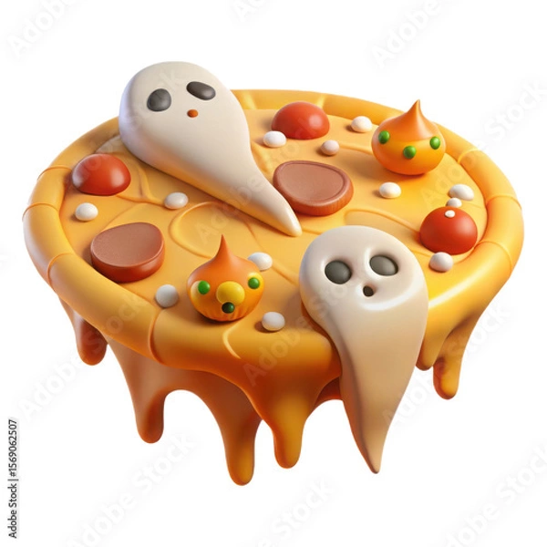 Obraz Cute halloween pizza topped with ghosts and candy corn elements