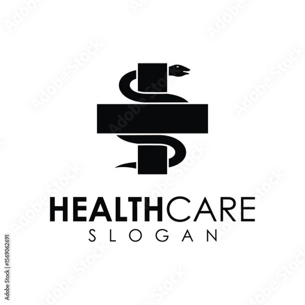 Fototapeta health vector design logo with cross and snake 