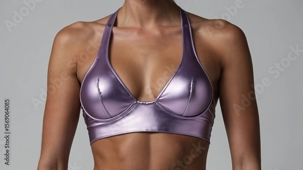 Fototapeta Stylish metallic purple sports bra showcasing modern fitness and fashion trends