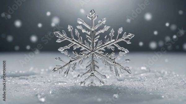 Fototapeta Elegant crystal snowflake on frosty surface highlighting winter's natural beauty