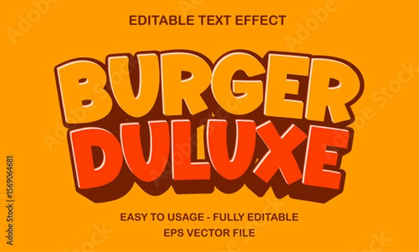 Fototapeta Burger deluxe text effect with bold fun style for fast food, diner, and menu design