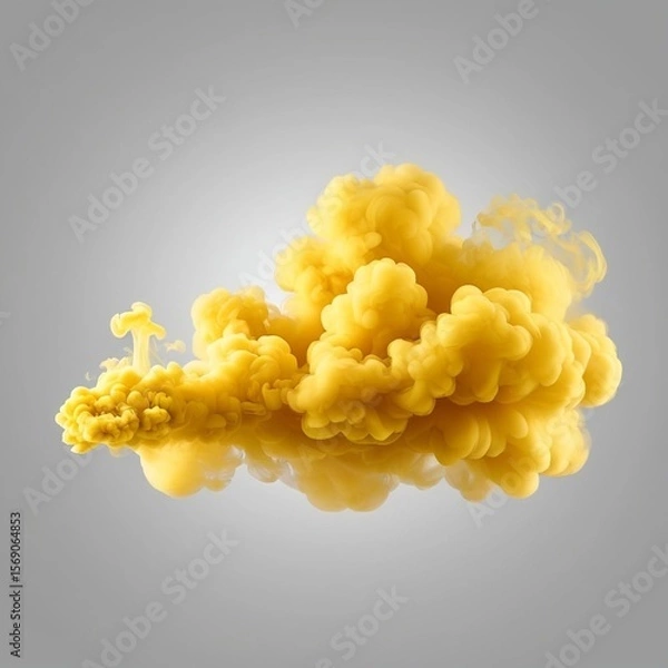 Obraz Vibrant yellow smoke cloud billowing against a gray background creates a striking visual impact in the composition