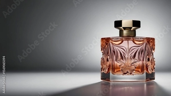 Fototapeta Exquisite floral glass perfume bottle with elegant design and luxurious fragrance reflection