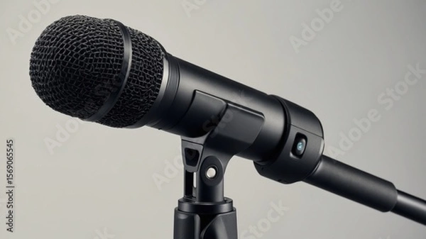 Fototapeta Closeup of a professional microphone on stand: ideal for podcasting and studio recording