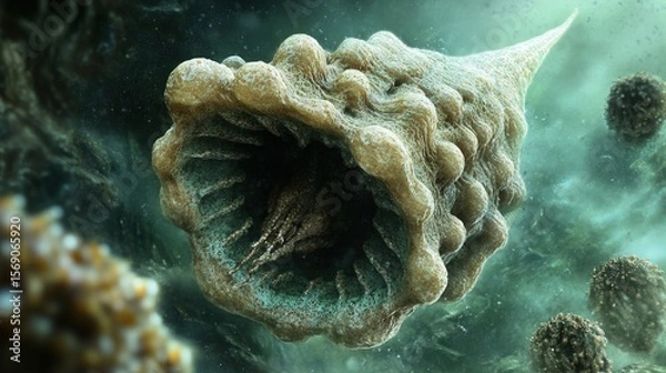 Fototapeta Close-up view of a complex, textured, microscopic organism.