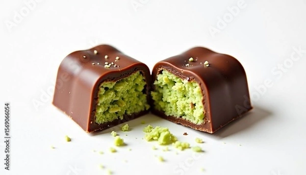 Obraz Delicious chocolate confection with vibrant green pistachio filling, perfect for a sweet treat or dessert