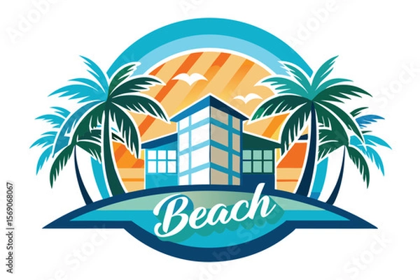 Fototapeta Tropical Beachfront Paradise  Luxury Oceanfront Hotel Design Illustration