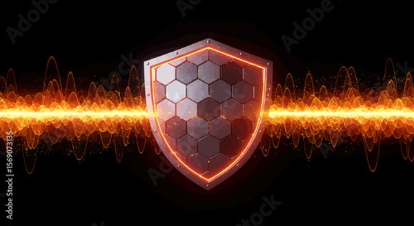 Fototapeta Shield Technology Protecting Against Cyber Threats with Energy Waves and Futuristic Hexagonal Patterns Creating a Secure Online Environment Concept