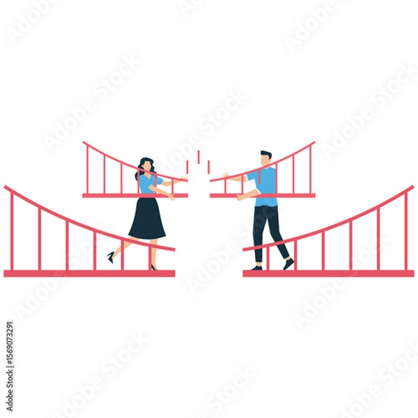Obraz Business Bridge Connecting Two Paths for Collaboration
