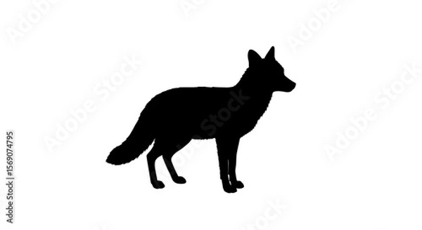 Fototapeta A Realistic Black Silhouette of a Fox Standing Proudly Against a Pure White Background Capturing the Elegant Form of This Wild Canine Animal
