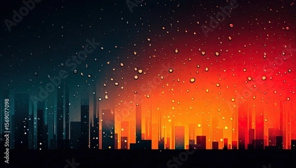 Fototapeta Cityscape Rain Sunset Abstract
