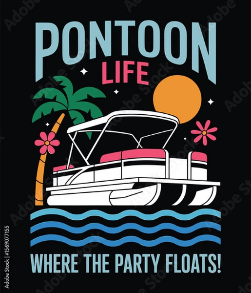 Obraz Pontoon vector T-Shirt Design, Pontoon tee isolated on a black background