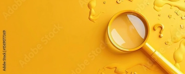 Fototapeta Magnifying Glass and Question Mark on Yellow Background