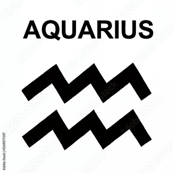Fototapeta Aquarius Zodiac Symbol: Bold Black Icon on White Background, Minimalist Design