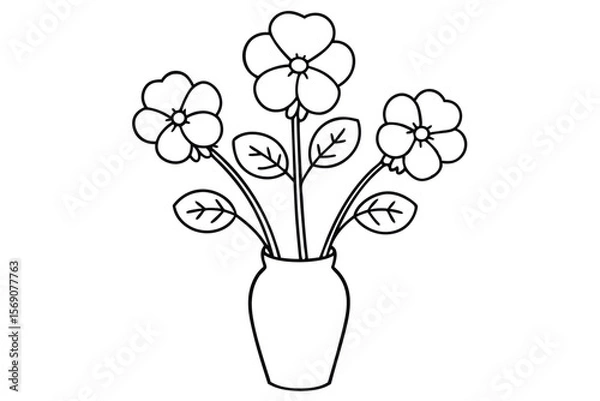 Fototapeta Simple Line Drawing Charming Bouquet of Flowers in a Vase