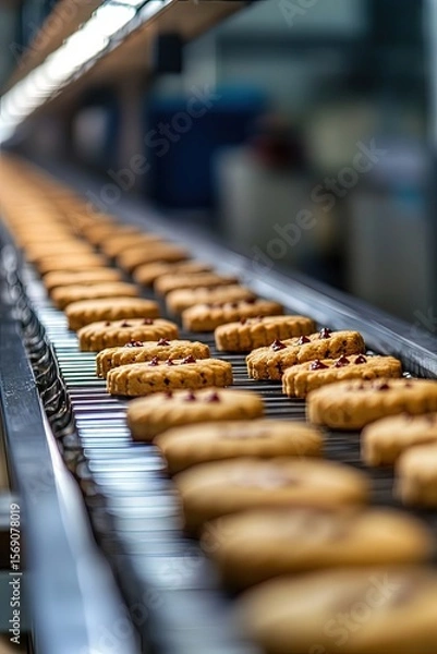 Fototapeta Cookies on Conveyor Belt in a Factory