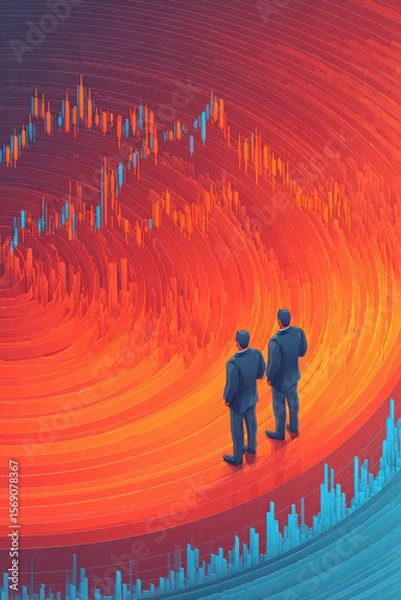 Fototapeta Two businessmen analyzing financial data with colorful charts