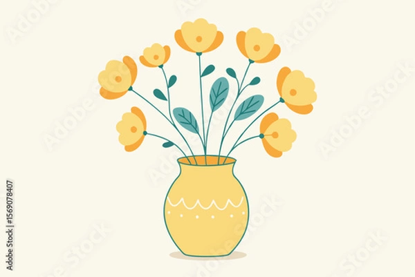 Fototapeta Vibrant Yellow Flowers in a Charming Vase A Delightful Floral Illustration