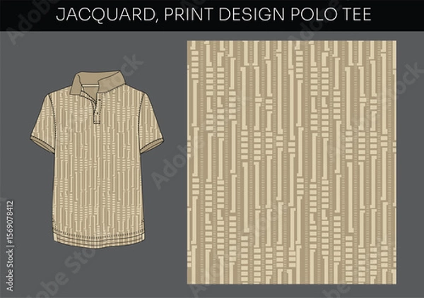 Fototapeta A modern seamless jacquard-inspired pattern in beige tones with linear geometric stripes and blocks, ideal for polo shirts, menswear, textile prints, and surface pattern design